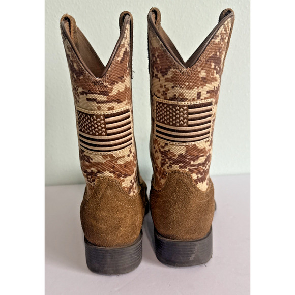 Ariat Western Boot Kids 1 Brown Desert Camo Patriot USA Flag Cowboy - Picture 4 of 8